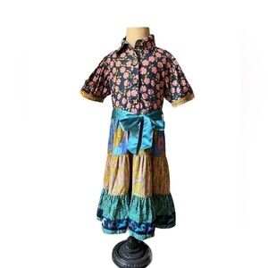 MATILDA JANE GIRLS SIZE 6 CASUAL AND FUN MULTI FABRIC SHORT SLEEVE DRESS